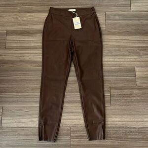 Meshki Shayla Skinny Vegan Leather Split Pant | Chocolate | Size Large